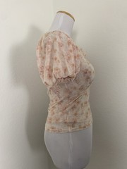 Kit & Sky Floral Mesh Coquette Puff Sleeve Sweetheart Neck Top Women’s XS