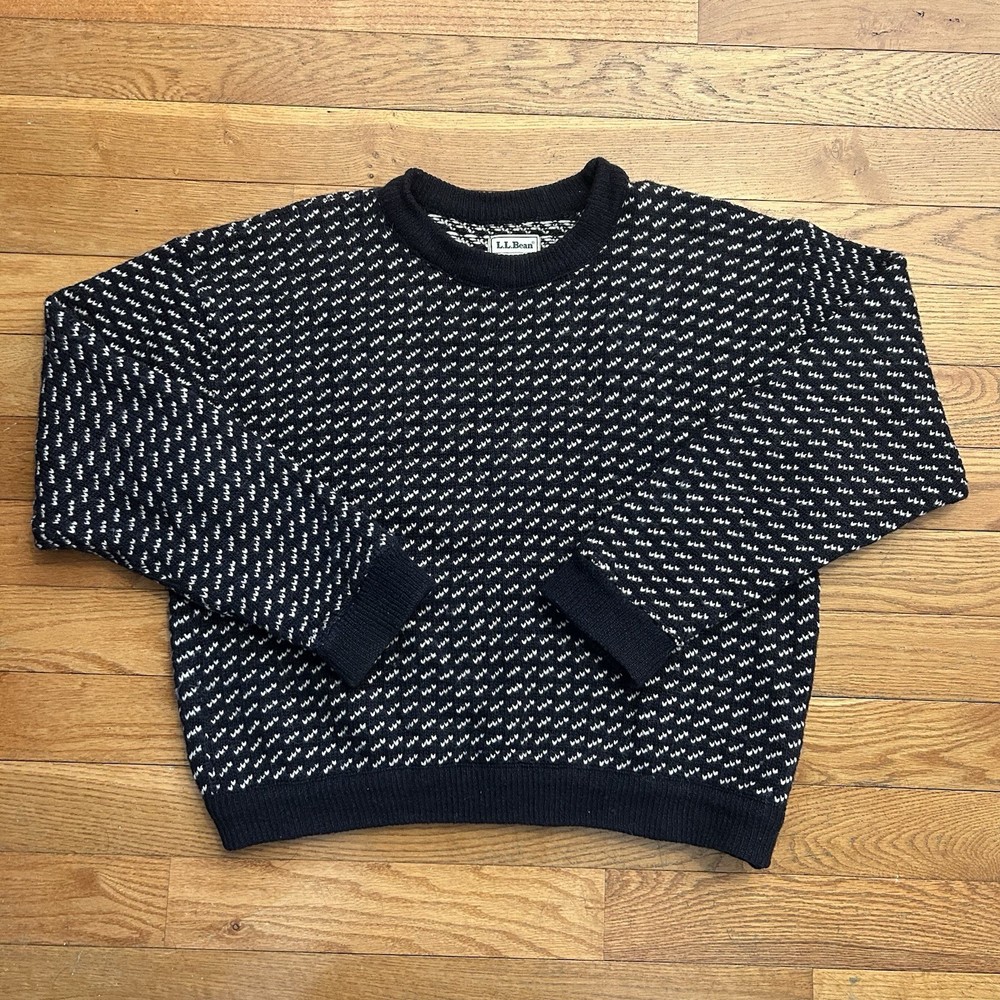 Vintage 80s Ll Bean Birds Eye Wool Knit Fisherman Sweater Large