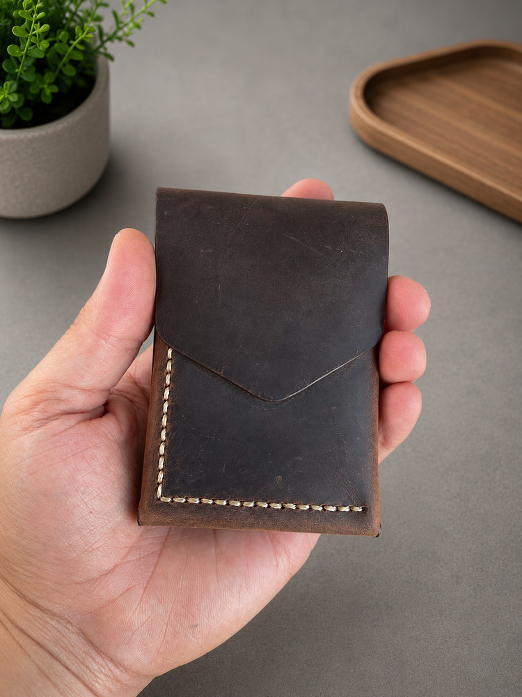 Leather Cash Wallet, Mens Minimalist Front Pocket Wallet, Slim Flap Wallet