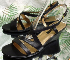 ECCO BLACK LEATHER SLINGBBACK OPEN TOE SANDALS HEELS SHOES WOMENS SZ 9 9.5 EU 40