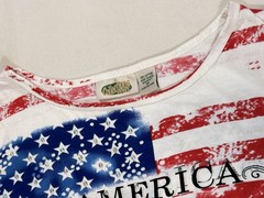 Collections Etc American Flag Knit T-Shirt White Red Blue Rhinestone Raglan – M