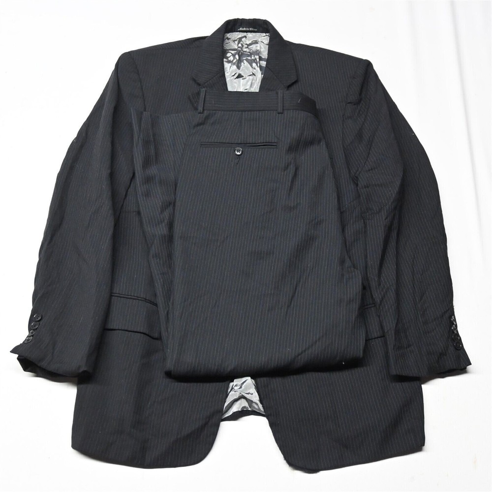 Axcess 42R 36×30 Black Stripe 100% Wool Mens Coat Jacket Pants Suit