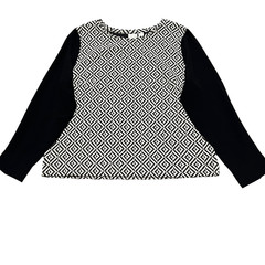 Chico’s Womens Textured Geometric Pullover Top Size 2 Large Black White Stretch