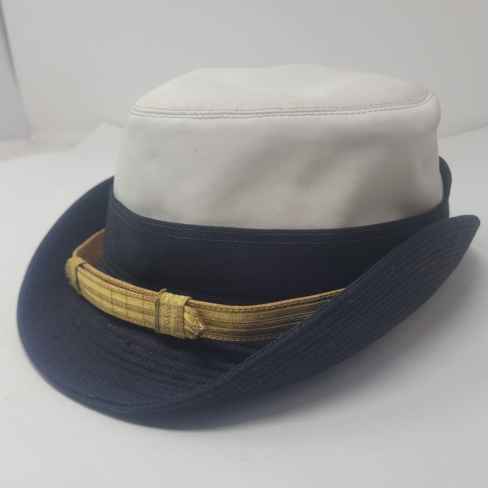 Vintage Custom Hat Corp Officer Sailor Captain Hat White Navy Gold Size 23 1/2