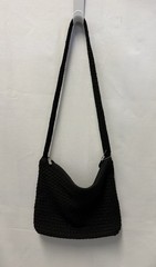 The Sak Black Crochet Knit Shoulder Bag Zip Top Boho Hobo Purse Medium