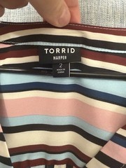 Torrid Harper Striped V-Neck 3/4 Sleeve Button Blouse Plus Size 2 Multicolor