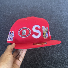 Supreme Red Graphic Baseball Cap Adjustable Fitted Flat Brim Size 7 5/8