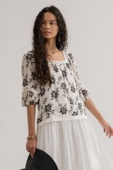 Blu Pepper Floral Print Square Neck Lace Detail Peasant Top