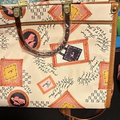 Fendi Beige Logo Large Tote Bag Zip Top Handles Strap Red Lining