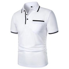 Men’s Short Sleeve Polo Shirt, Solid Color Casual T-Shirt with Pockets