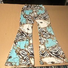 Rainbow Women’s S Flare Pants Animal Print Blue White Black Gold Elastic Waist