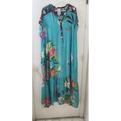 Johnny Was Turquoise Floral Butterfly Cupra Rayon Maxi Dress XL C31222A-4 Boho