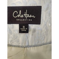 Cole Haan Ivory Silver Print Jacket Sz8 Silver Threaded Floral single button