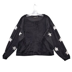Nannette Lepore Black Velour Star Print Long Sleeve Pullover Top Sz S