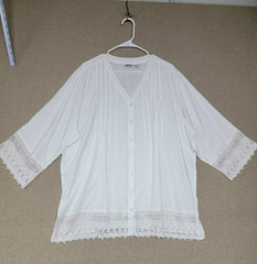 COLLECTIONS ETC~ Women’s Pintuck Lace Trim Button V Neck Tunic 3XL White Tunic