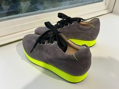 Peter Kaiser Gray Suede Sneakers with Bold Neon Yellow Sole 37 US6-6.5