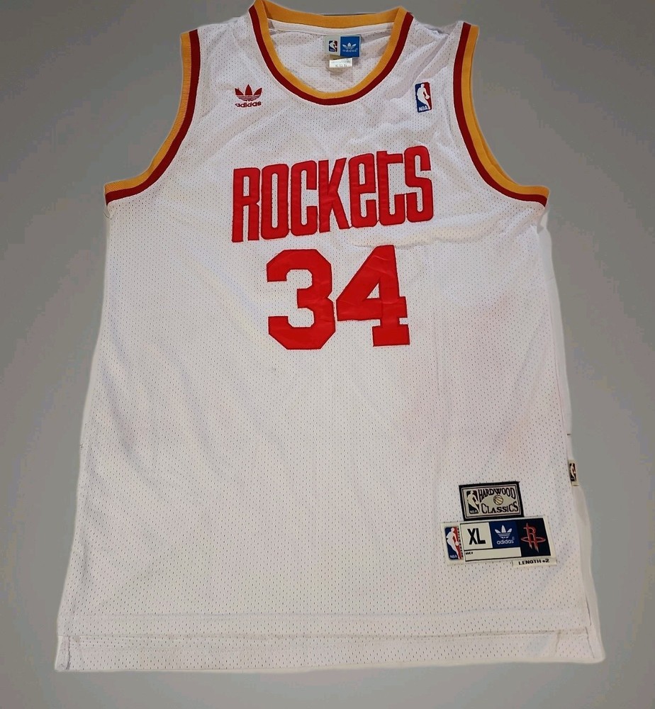 Retro Houston Rockets Hakeem Olajuwon 34 White Basketball Jersey Size XL