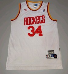 Retro Houston Rockets Hakeem Olajuwon 34 White Basketball Jersey Size XL