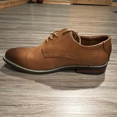 Men’s Brown Cap Toe Oxford Dress Shoes Round Toe Lace-Up Synthetic Upper Size 8