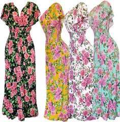 Women’s Butterfly Sleeve Pink Flowers Smocked Summer Sundress Long Dress