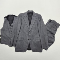 Vtg Neiman Marcus 38L 32×36 Gray Pinstripe Wool Tweed 3Pc Old Money 1970s Suit