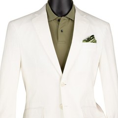VINCI Men’s White Linen 2-Button Modern Fit Summer Suit, 38S-56L – NEW