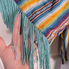 Western Serape Stripe Fringe Tie Front Kimono Cardigan S/M Cowgirl