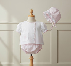NWT Petit Ami White Pink 3pc Bow Coquette NEWBORN Diaper Set Hat Baby Girls NB