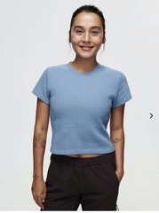 Outdoor Voices Light Blue Waffle Cropped Short Sleeve Top Women’s