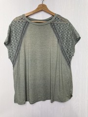 SHEIN Womens XXL Green Blouse Lace Shoulder Short Sleeve Top Boho Shirt