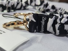 Zugzwang Detachable Scrunchie Lanyard Black White Camouflage Gold Tone