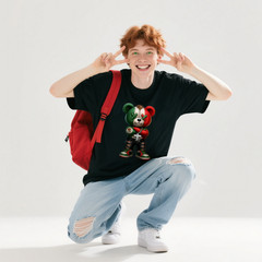 Fashion Designer T-Shirts Cotton Graphic Tees with Stylish Bear with Mexican