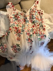 Ivory Floral Embroidered Tulle V-Neck Lace-Up Wedding Gown Dress Size 14