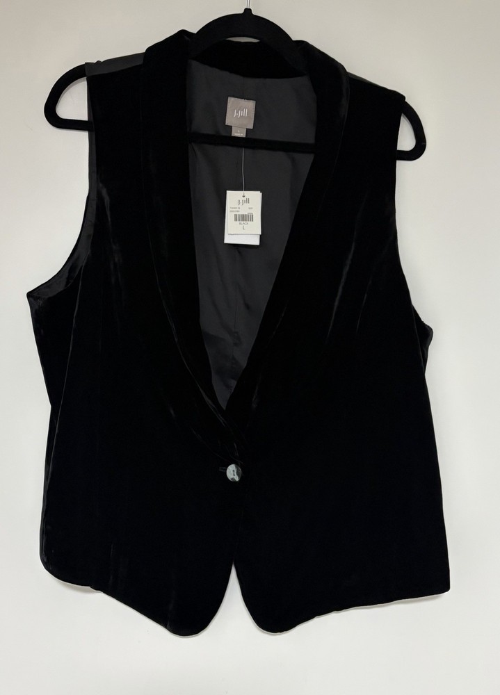 J. Jill Black Velvet Collared One Button Silk Blend Women’s Vest Sz Large NWT
