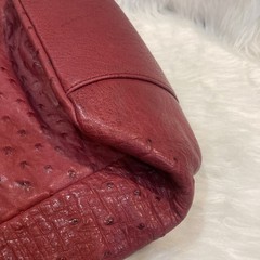 Vintage Ostrich Leather Handbag Red Top Handle Purse 32cm