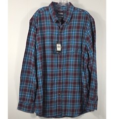 Chaps Mens XL Brushed Flannel Plaid Shirt Burgundy Teal Blue NWT 750627123001