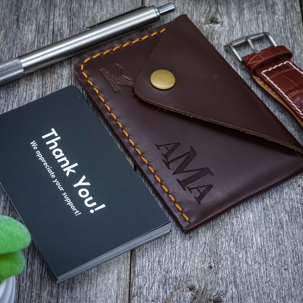 Leather Business Card Holder, Front Pocket Leather Card Holder, Holds 20 Cards