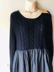 NWT CABBAGES and ROSES Wool Alpaca Mix Top & Ballon Skirt Dress 12/14 Navy Blue
