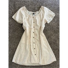 NWT Universal Thread Short Sleeve Button-Front Mini Sundress Cream Floral Sz M