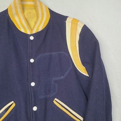 Vintage 60s Varsity Letterman Navy Blue Yellow Wool Leather Howe Jacket Small