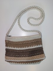 Merona Striped Crossbody Bag Beige/Brown Zip Lined Inner Pockets Silver