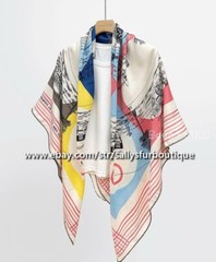 80% Cashmere 20% Silk Wrap Scarf Carriage Vintage Print Square Shawl 53″