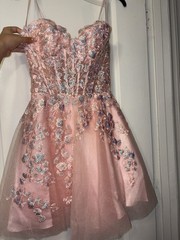 So Sweet Boutique Pink Floral Embroidered Tulle Lace-Up Short A-Line Dress S