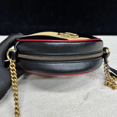 Gucci Gg Marmont Round Mini Bag Black Beige Red Calfskin (zs052026a6r)