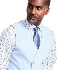 Tayion Mens Regular fit Double Breasted Button-Up Vest Large Light Blue