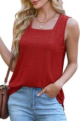 Womens Square Neck Tank Top Sleeveless Loose Fit Casual Summer Beach Vacation
