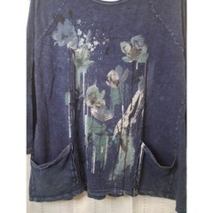 Jess & Jane “Sierra” Mineral Wash Cotton Tunic Pockets Art to Wear Floral Artsy