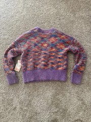 Hazel Moon M purple multicolored rainbow fuzzy button up cardigan sweater wmns