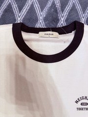 POLHAM Men’s Graphic Print Ringer T-Shirt White/Black Crew Neck S/S M