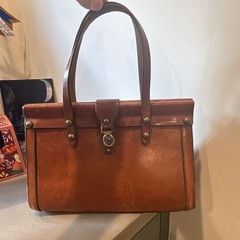 Vintage John Romain Brown Satchel Top Handle Bag Medium Button Closure Gold HW